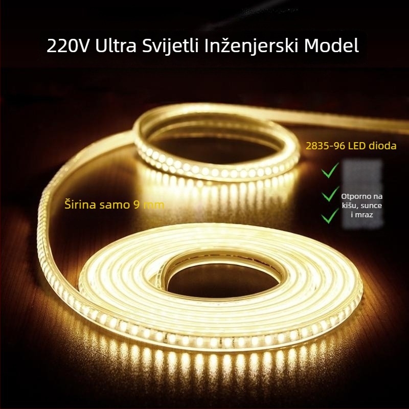 LED trak 220V, visoka svjetlost, za strop dnevnog boravka, bijelo-plava svjetlost, vodootporan linearni svjetlosni trak za reklamne znakove