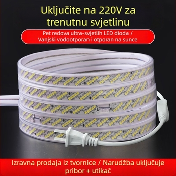 220V LED traka s 320 LED-ova, pet redova dekorativnog osvjetljenja stropa, unutarnja uporaba, bijela/hladna bijela/neutralna bijela i više boja, vodootporna