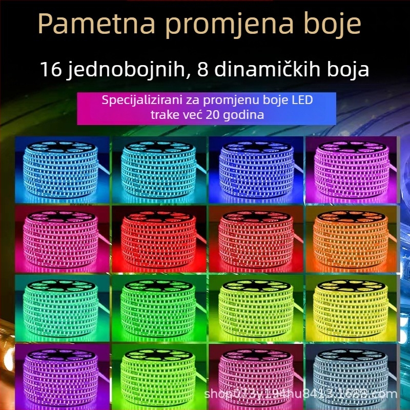Višebojna LED vanjska traka za natpis, mijenja boje, vodootporna, 220V, duljina 100 m, daljinsko upravljanje