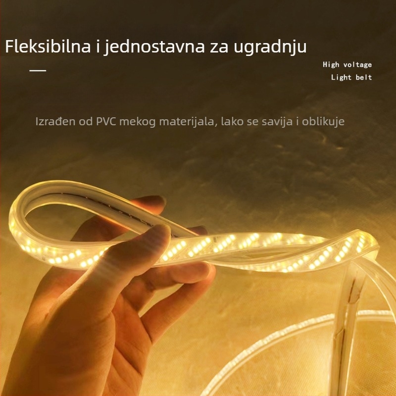 Vanjska vodootporna LED traka 220 V, jednobojna, 100 m, 15 W, 320 LED (3528), 120° kut snopa, CRI 75, 50 000 h, mogućnost prilagodbe.