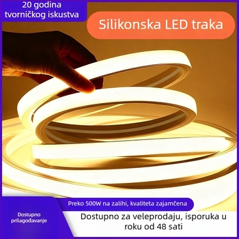 COB LED traka, super svijetla, 220V, samoljepljiva za plafon, silikon, vodootporna, vanjska upotreba, može se rezati, 120 LED (2835), 10W, 180° snop