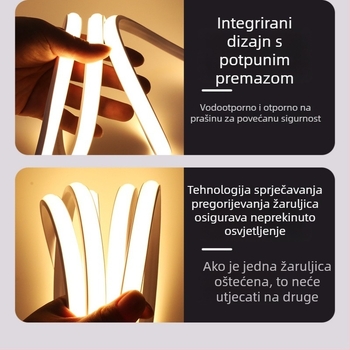 COB LED traka, super svijetla, 220V, samoljepljiva za plafon, silikon, vodootporna, vanjska upotreba, može se rezati, 120 LED (2835), 10W, 180° snop