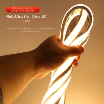 COB LED traka, super svijetla, 220V, samoljepljiva za plafon, silikon, vodootporna, vanjska upotreba, može se rezati, 120 LED (2835), 10W, 180° snop