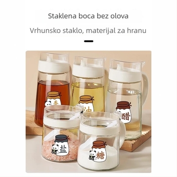Stakleni set posuda za začine u kuhinji – velike kapacitete, zatvorene posude za sol i začine te boca za ulje