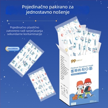 Dječja jednokratna medicinska kirurška maska s motivom crtanog lika, pojedinačno pakirana, prozračna, udobna za uši