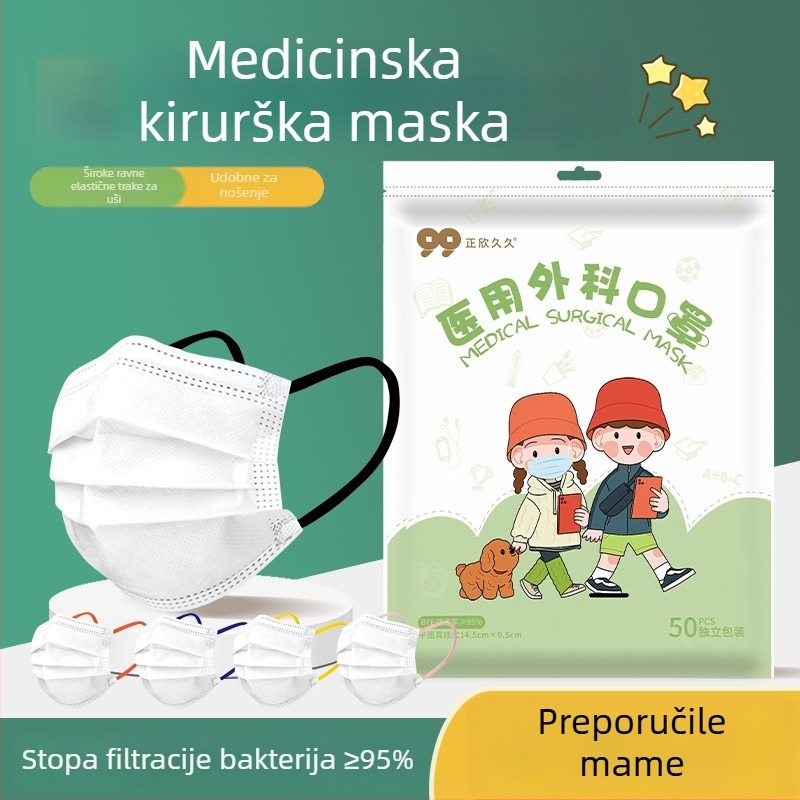 Dječja jednokratna medicinska kirurška maska s motivom crtanog lika, pojedinačno pakirana, prozračna, udobna za uši