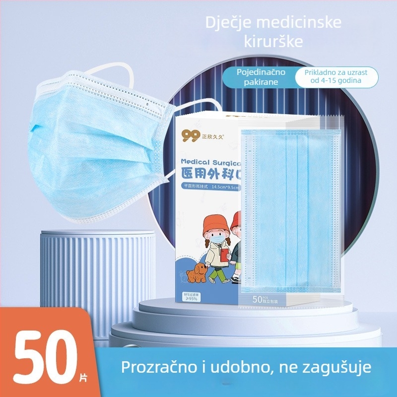 Dječja jednokratna medicinska kirurška maska s motivom crtanog lika, pojedinačno pakirana, prozračna, udobna za uši
