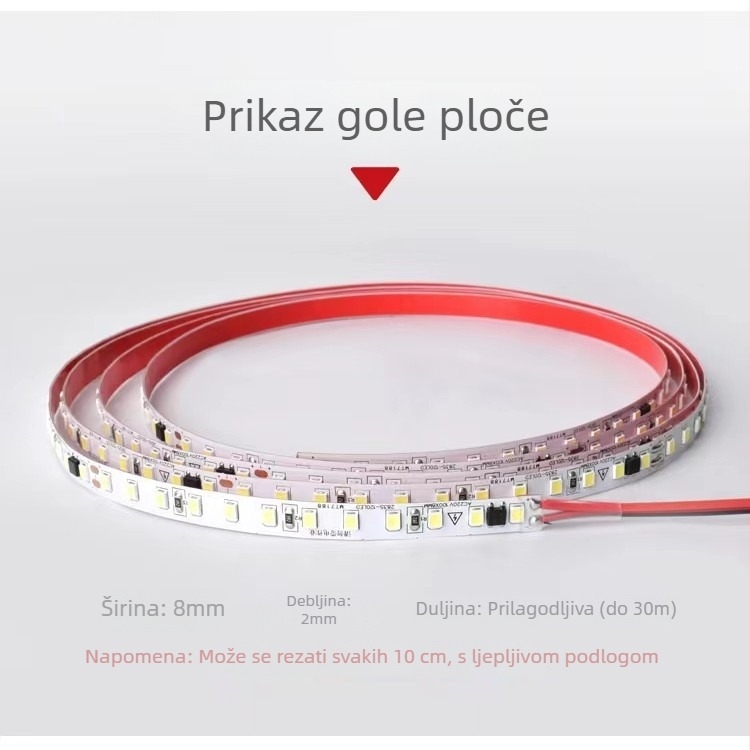 220V samoljepljiva LED traka za rasvjetu, širine 8 mm, ultra jaka, bez upravljača, linearna LED traka s stražnjim ljepilom, dimabilna