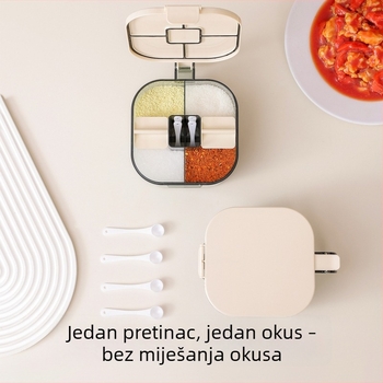 Zatvorena kutija za začine u kuhinji sa solnicom i žličicom, višenamjenski set za kuhinju, spremnik za natrij glutamat