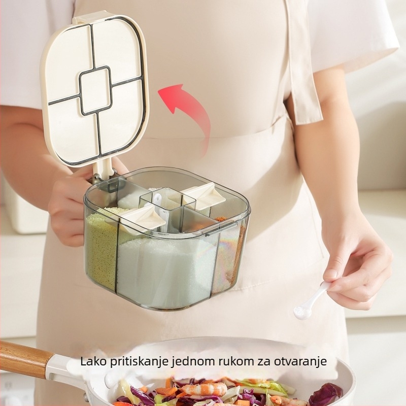 Zatvorena kutija za začine u kuhinji sa solnicom i žličicom, višenamjenski set za kuhinju, spremnik za natrij glutamat