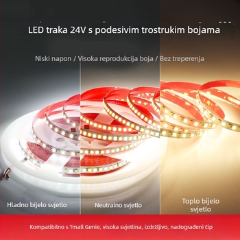 RGB LED traka s trobojnom podešavanjem boja, čipovi 2835, samoljepljiva, za unutarnje osvjetljenje stropa i kupaonskog ogledala, visoka svjetlina, bez treperenja, 12V, 120 LED