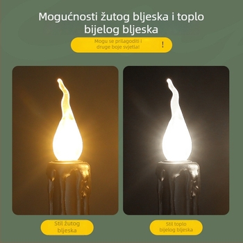 Crna LED svijeća s dugim stabljikom, realističan plamen, dekor za Halloween – kuća duhova i bar, na skladištu