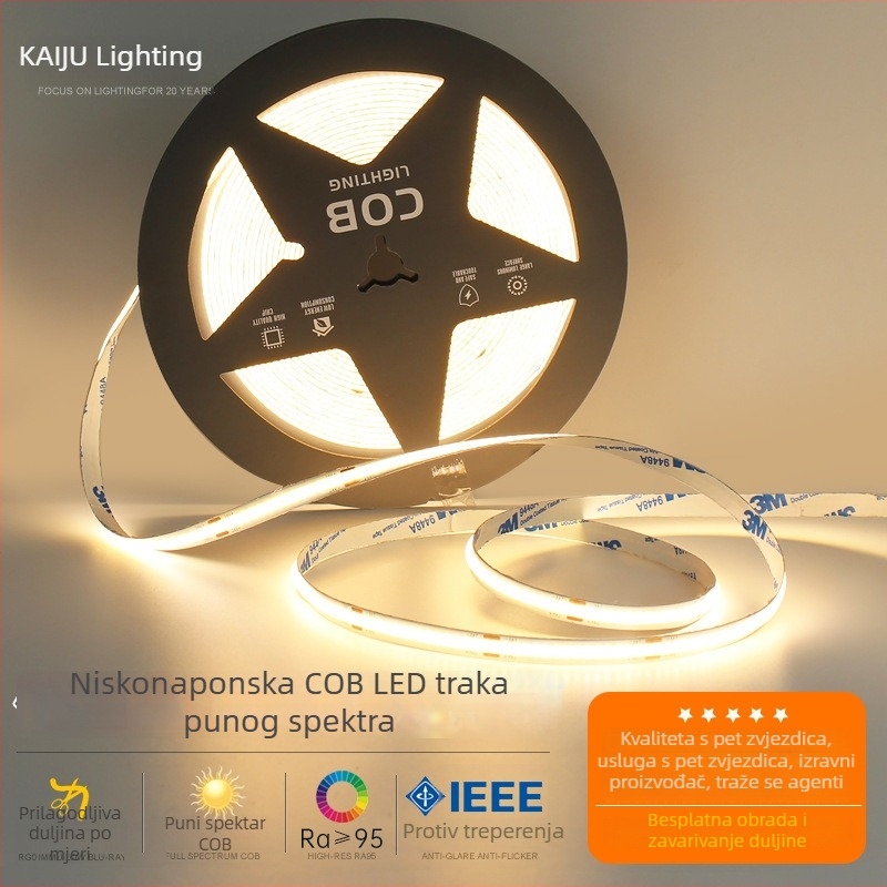 Ra95 24V COB linearna LED traka, samoljepljiva, visok CRI, aluminijski kanal, 3500K, za dnevni boravak