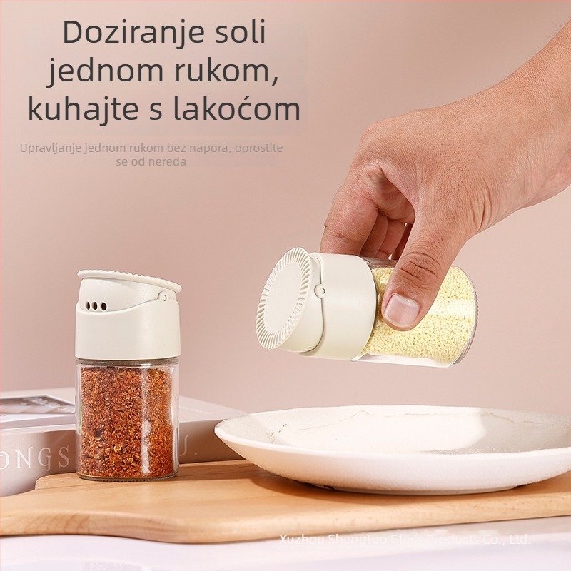 Staklena posuda za začine s dvostrukim otvorom za sol, kumin i papar