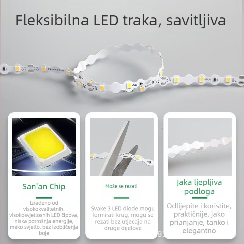 S-oblik LED traka, 12V, savitljiva i vodootporna, 60 ili 120 LED, 2835 LED visoke svjetline