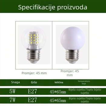 LED Magic Bean mala žarulja, trobojna promjena boje, E27 utičnica, prozirna okrugla žarulja, 5W/7W