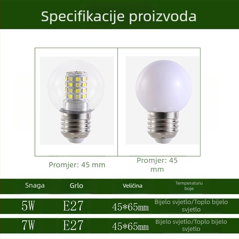LED Magic Bean mala žarulja, trobojna promjena boje, E27 utičnica, prozirna okrugla žarulja, 5W/7W