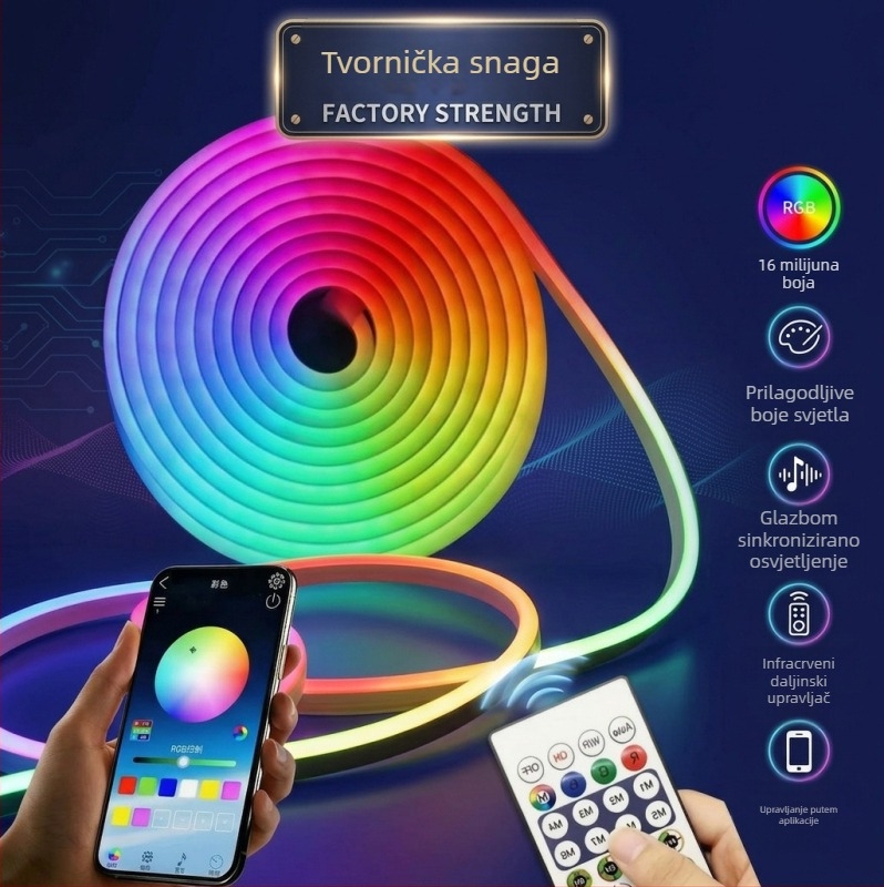 5V RGB LED trak s Bluetooth upravljanjem putem aplikacije, vanjska vodootporna, promjenjive boje – neonska mekana svjetleća traka