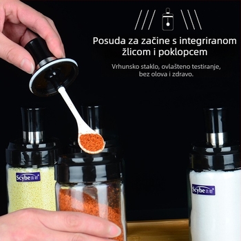 Stakleni set posuda za začine: solnička, posude za začine, spremnik MSG i posuda za ulje za kuhinju kod kuće