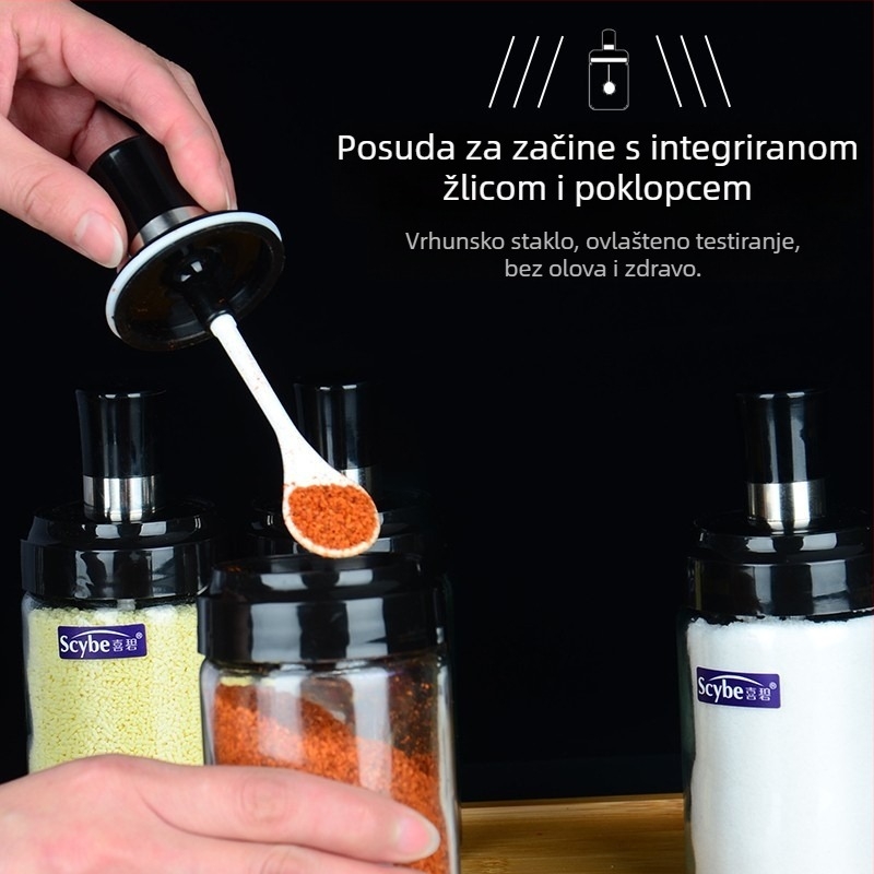 Stakleni set posuda za začine: solnička, posude za začine, spremnik MSG i posuda za ulje za kuhinju kod kuće