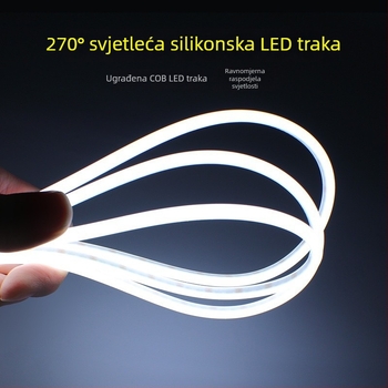 Prilagođena COB LED traka s 270° zračenjem, D-tip silikonizirani fleksibilni trak za ormariće i kupaonicu, vodootporna i otporna na zamagljivanje, 12V, 1000 mm, 480 LED, topla bijela, dimmer