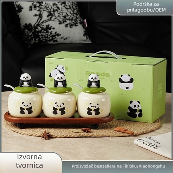 Panda keramička posuda za sol s poklopcem, otporna na vlagu, kuhinjski set začina