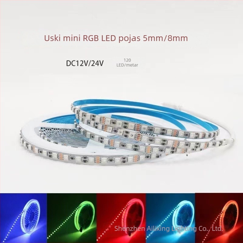 RGB LED traka 3535, promjena boje, 1 m, 120 LED, širina 5/6 mm, uski profil 8 mm, 5V/12V/24V, prilagodljiva jačina svjetla, CE