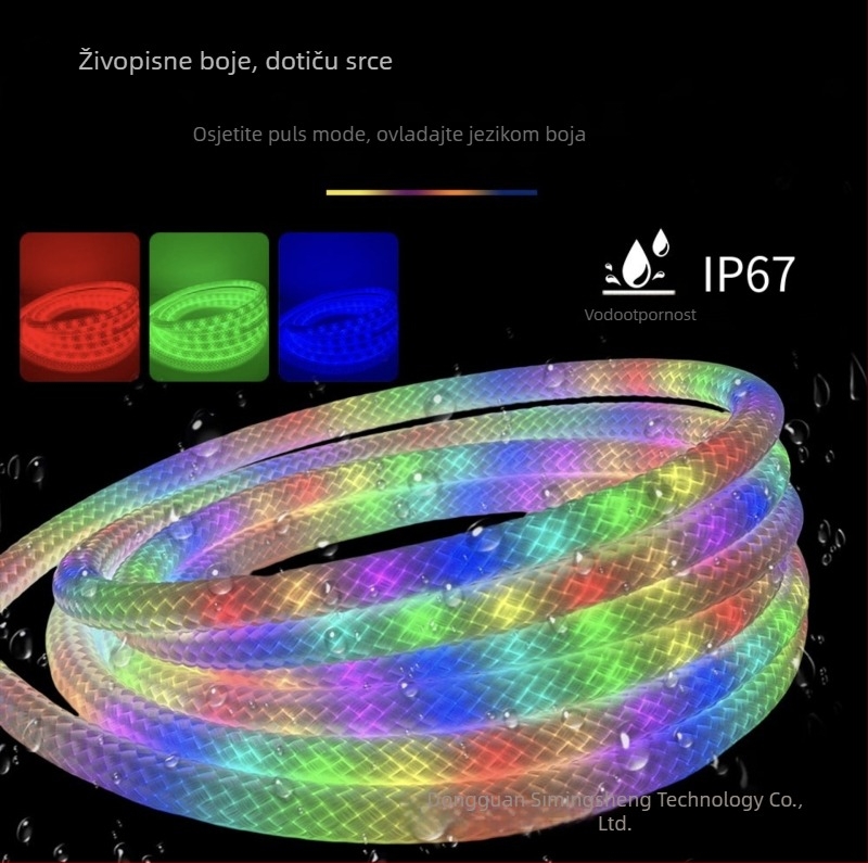 360° kružno LED pleteno uže svjetlo, fleksibilno RGB šareno, vodootporno neon svjetlo