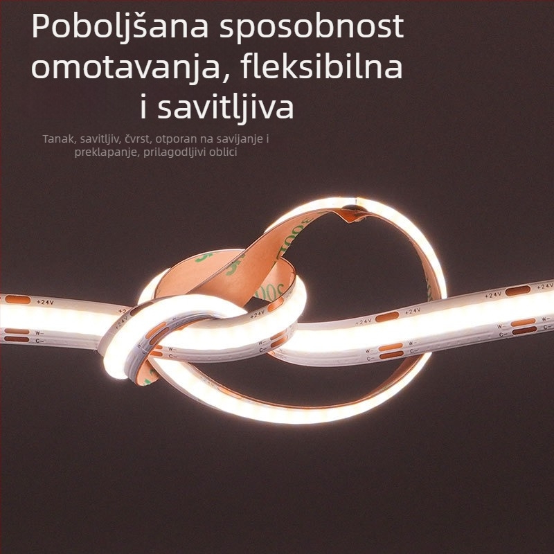 COB LED traka s niskim naponom i upravljanjem putem aplikacije, dvobojna temperatura, 5V/12V/24V, trobojno dimiranje i podešavanje boje, fleksibilna traka