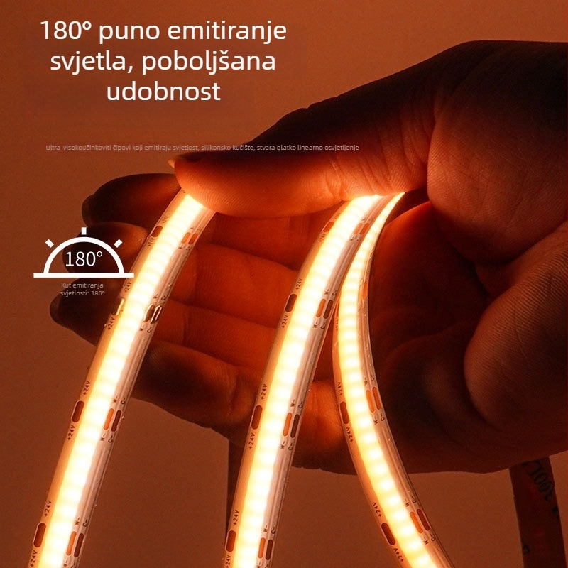 COB LED traka s niskim naponom i upravljanjem putem aplikacije, dvobojna temperatura, 5V/12V/24V, trobojno dimiranje i podešavanje boje, fleksibilna traka