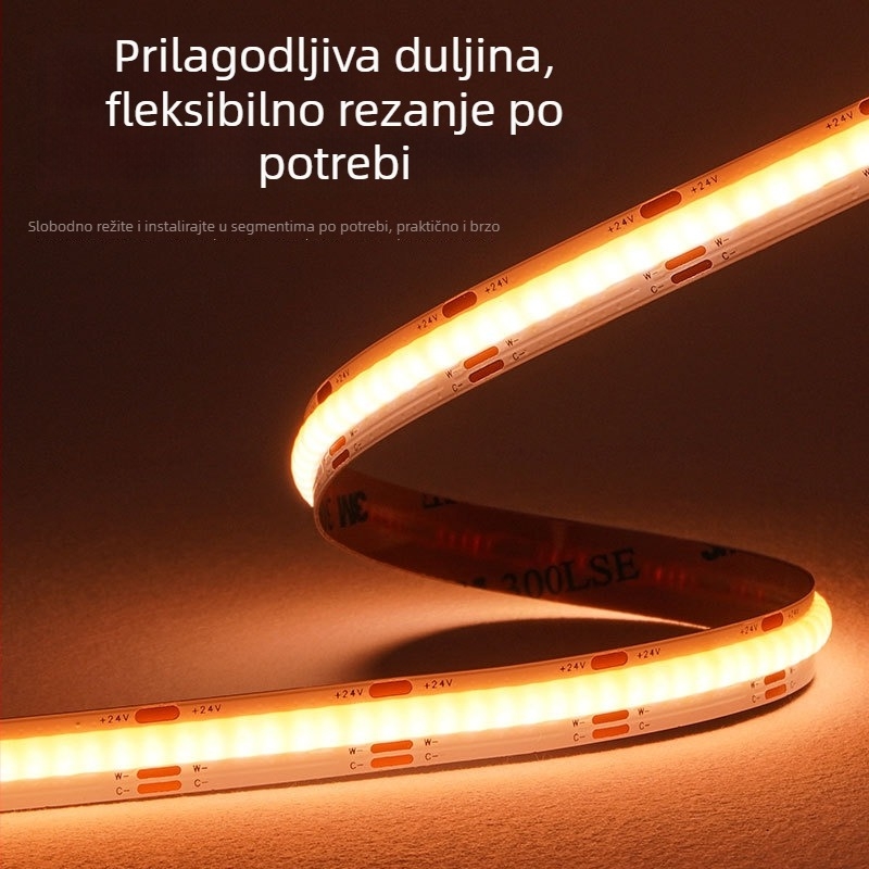 COB LED traka s niskim naponom i upravljanjem putem aplikacije, dvobojna temperatura, 5V/12V/24V, trobojno dimiranje i podešavanje boje, fleksibilna traka