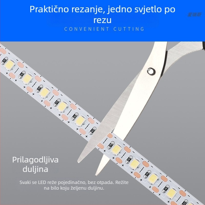 LED traka 12V/24V, samoljepljiva, prilagodljiva duljina, 2835 bez treperenja, nježna LED, inteligentno prigušivanje