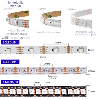 WS2813 RGB LED traka, 5V, pametno mijenjanje boja, samoljepljiva, kućno ambijentalno osvjetljenje