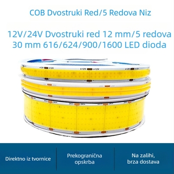 COB LED traka s dvostrukim redom i pet redova, 12V/24V, ultra jarka, visoka gustoća, za komercijalnu upotrebu