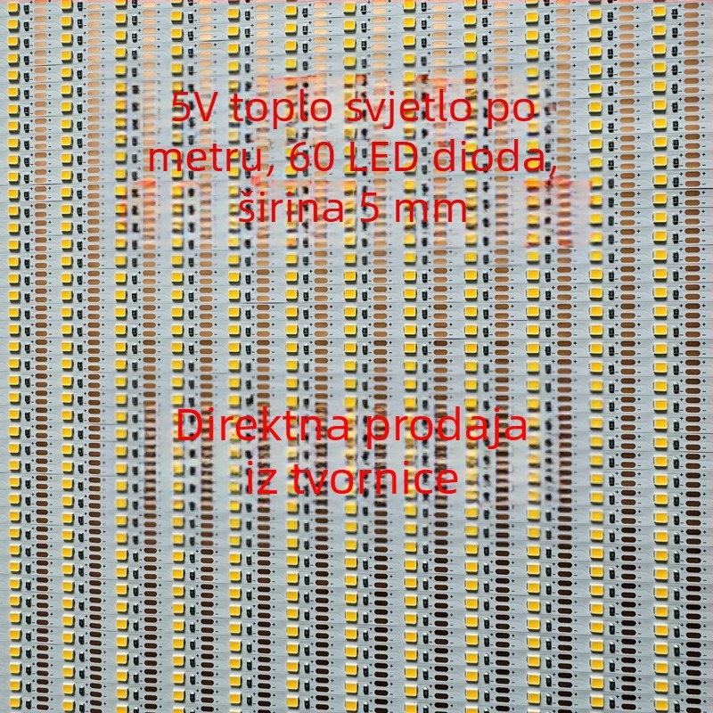 LED 2835 jednobojna topla bijela, 60 LED po metru, može se rezati na svaki LED, širina 5 mm, 5V, fleksibilni svjetlosni trak za ručne radove