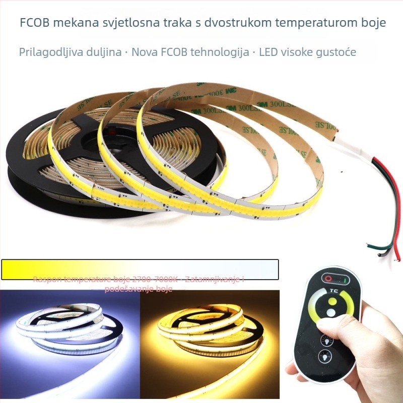 COB LED trak s dvije boje temperature, 24V niskonaponski, gola pločica s epoksidnim premazom za pozadinsko osvjetljenje televizora, trobojna temperatura