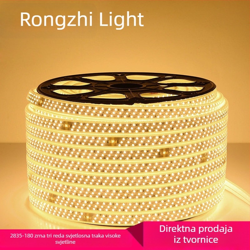 Prilagođeni LED trak 220V za unutarnje stropno osvjetljenje - 5730 trobojni, dvostruki red, fleksibilan, vodootporan