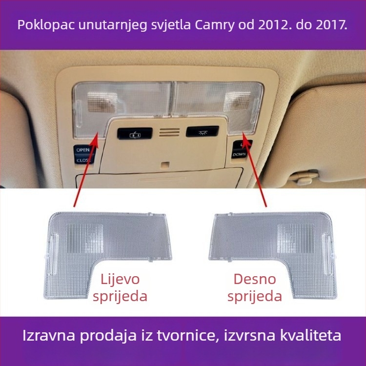Toyota Camry unutarnje osvjetljenje — poklopac lampe za čitanje, plafonska svjetiljka, kućište svjetla za kartu, poklopac svjetla stražnje sjedalice