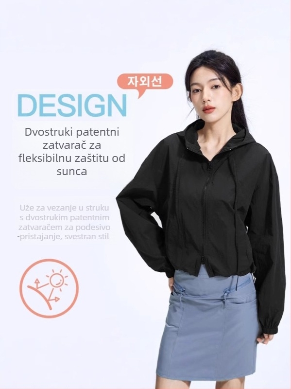 Liuyu Ženska ljetna lagana jakna za zaštitu od sunca, kapuljača, podesiva vrpca, dugi rukav, casual sportski stil, UPF30+