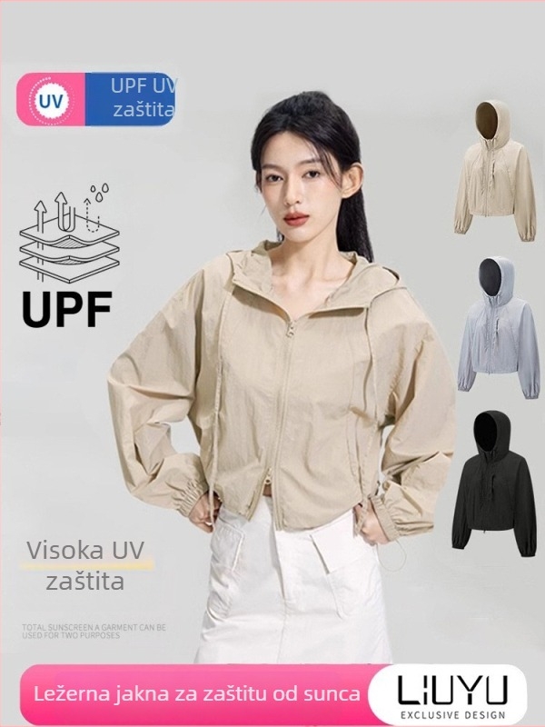 Liuyu Ženska ljetna lagana jakna za zaštitu od sunca, kapuljača, podesiva vrpca, dugi rukav, casual sportski stil, UPF30+