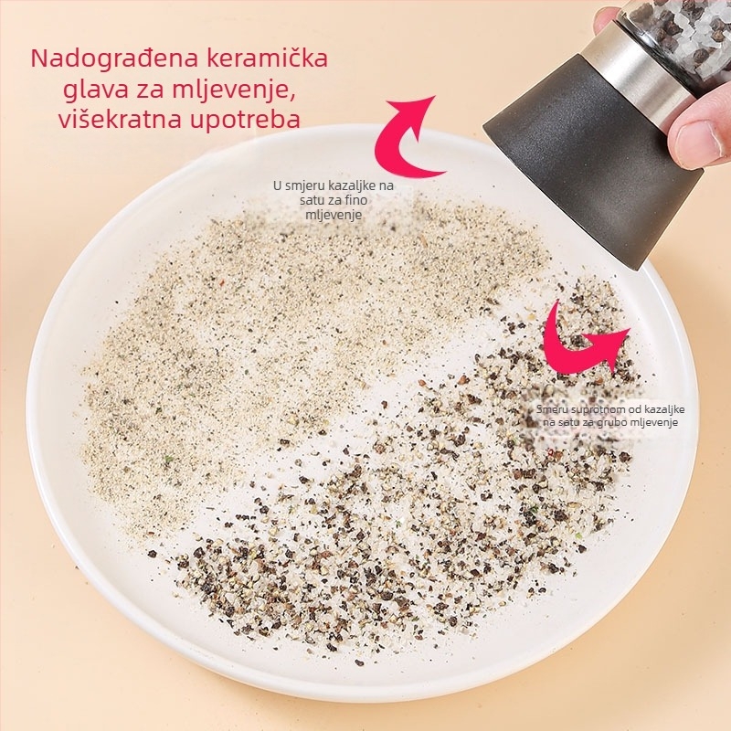 Mješavina morske soli i crnog papra s ugrađenim mlincem – začin za pileća prsa, biftek, povrće i salata