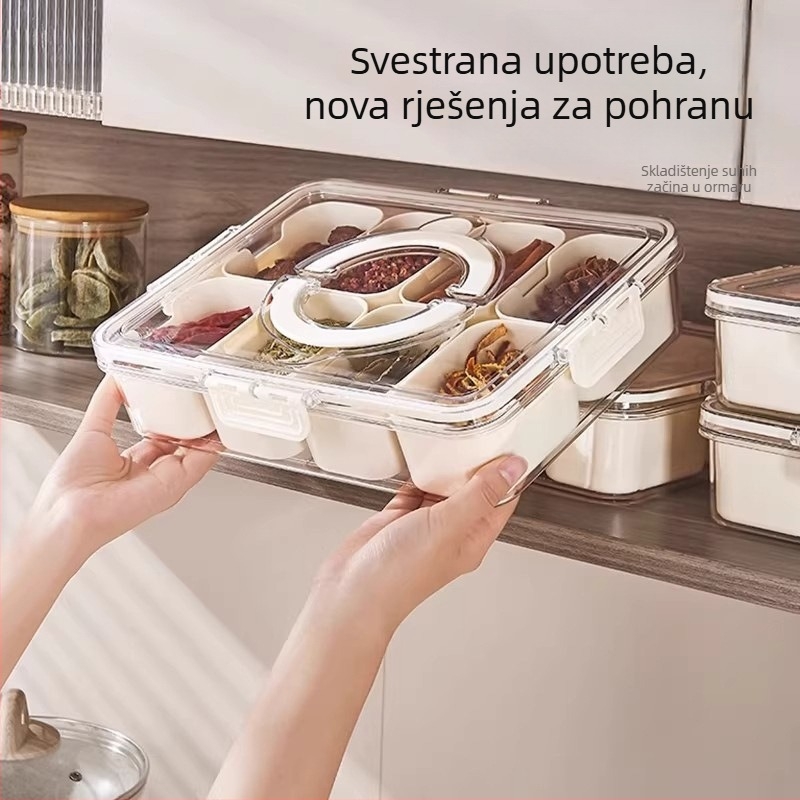 Kutija za začine u kuhinji s osam odjeljaka, prehrambene kvalitete, zatvorena i otporna na prašinu