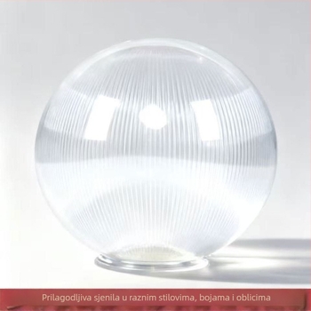 Prilagođeni akrilni abažur s prugama, prozirno mliječno bijeli s zlatnim sfernim akcentom, moderni minimalistički lusterski abažur