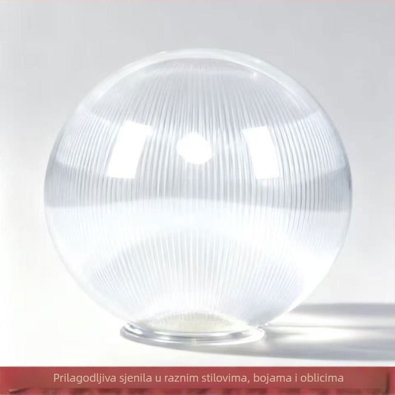 Prilagođeni akrilni abažur s prugama, prozirno mliječno bijeli s zlatnim sfernim akcentom, moderni minimalistički lusterski abažur