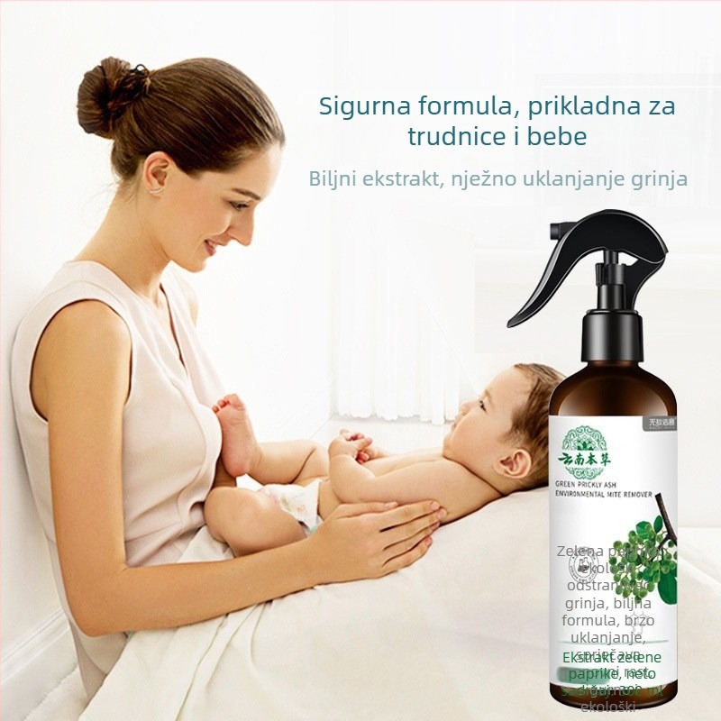 Sprej za uklanjanje grinja s ekstraktom zelenog papra, sigurno za bebe, za kućnu i studentsku posteljinu, antibakterijski, bez ispiranja