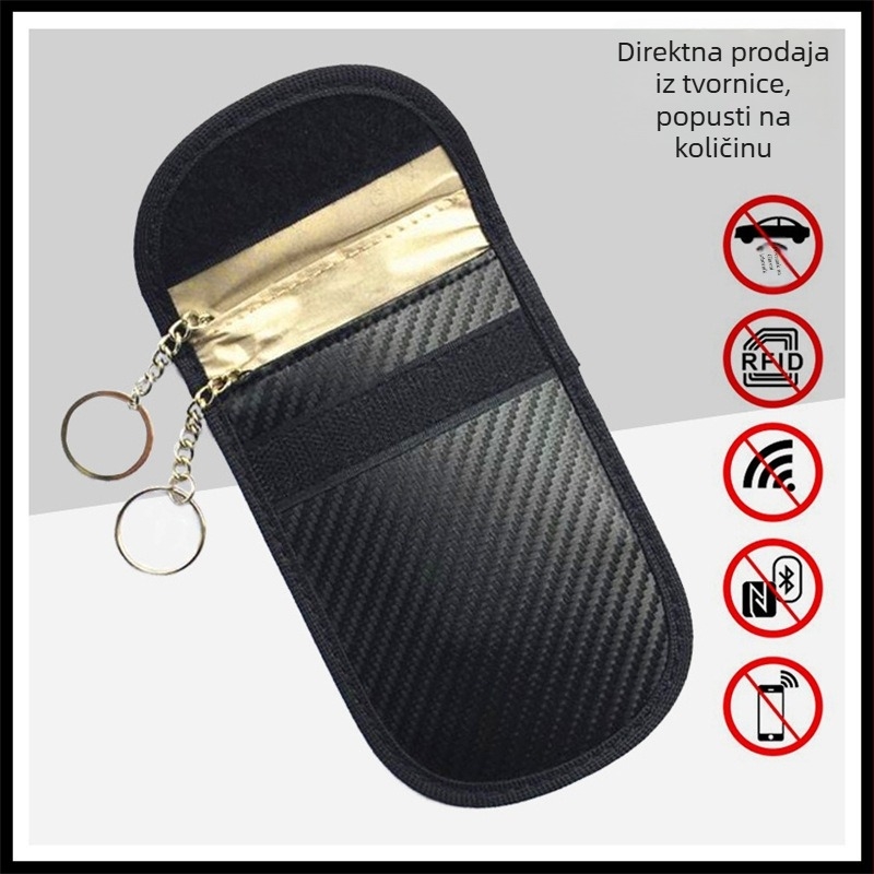 Kućište za ključeve od karbonskih vlakana s RFID zaštitom i dvostrukom lancem, Faraday džep za ključeve, uzorak slamene prostirke, za automobil ključ
