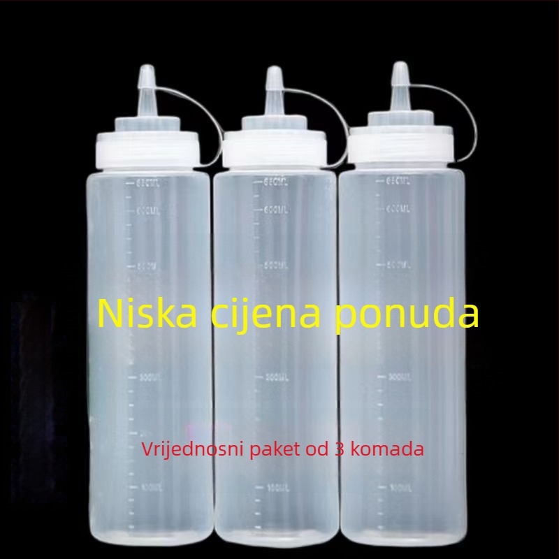 3 plastične bočice za umake za istiskivanje: kečap, sos od ostrige, dresing za salatu i ulje