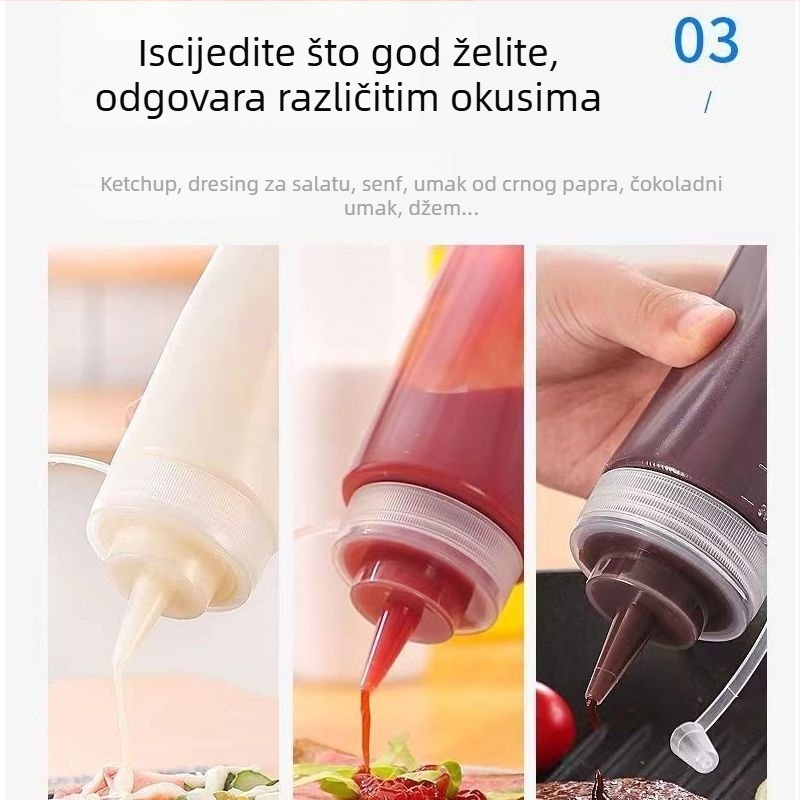 3 plastične bočice za umake za istiskivanje: kečap, sos od ostrige, dresing za salatu i ulje