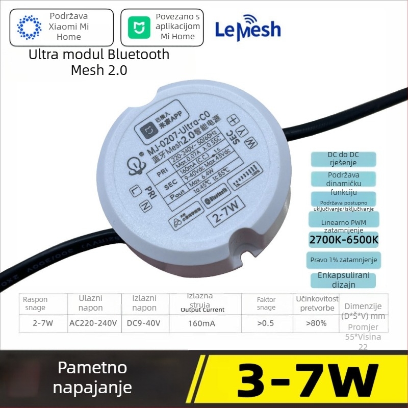 Bluetooth Mesh 2.0 okrugli pametni napajni pogon, povezan s Mi Home aplikacijom, za površinske downlight i lampe Sunset