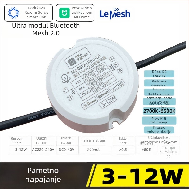 Bluetooth Mesh 2.0 okrugli pametni napajni pogon, povezan s Mi Home aplikacijom, za površinske downlight i lampe Sunset